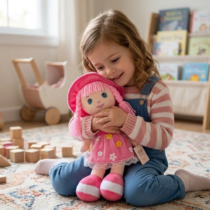 Muñeca De Trapo Peluche Para Niña Vestido Flores
