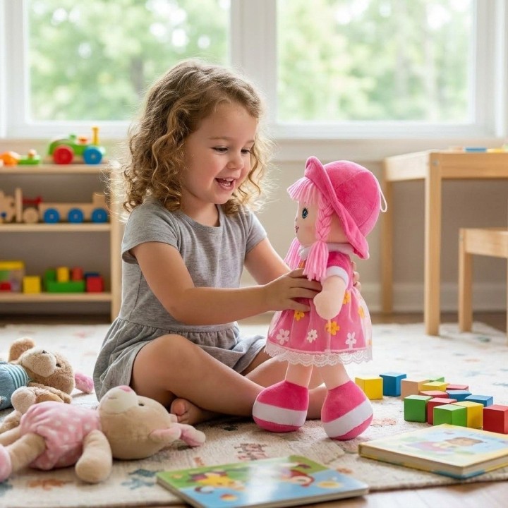 Muñeca De Trapo Peluche Para Niña Vestido Flores