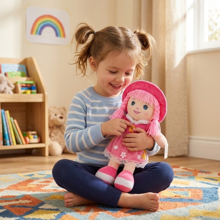 Muñeca De Trapo Peluche Para Niña Vestido Flores