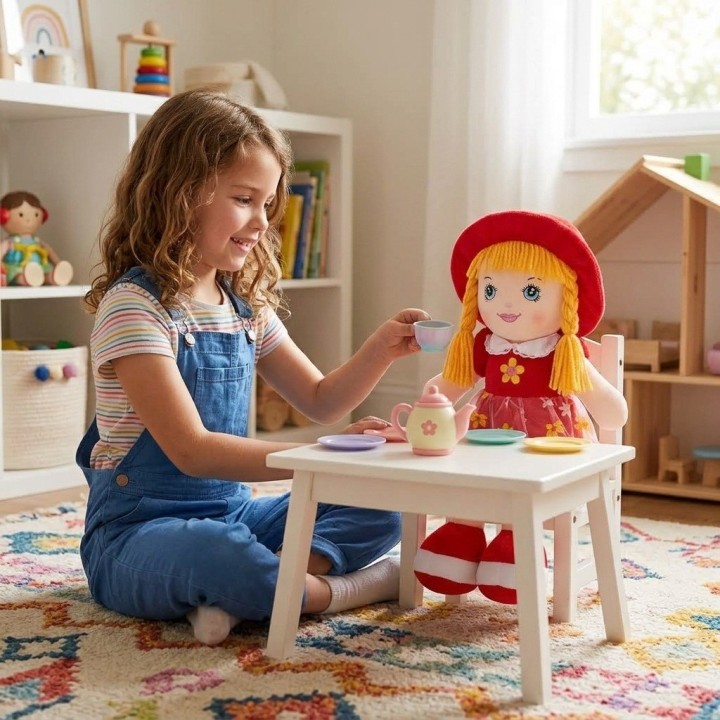 Muñeca De Trapo Peluche Para Niña Vestido Flores