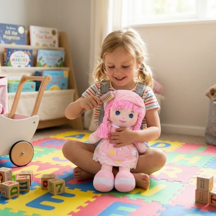Muñeca De Trapo Peluche Para Niña Vestido Flores