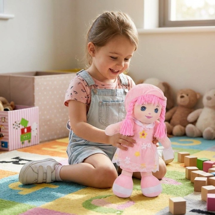 Muñeca De Trapo Peluche Para Niña Vestido Flores