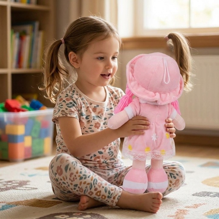Muñeca De Trapo Peluche Para Niña Vestido Flores