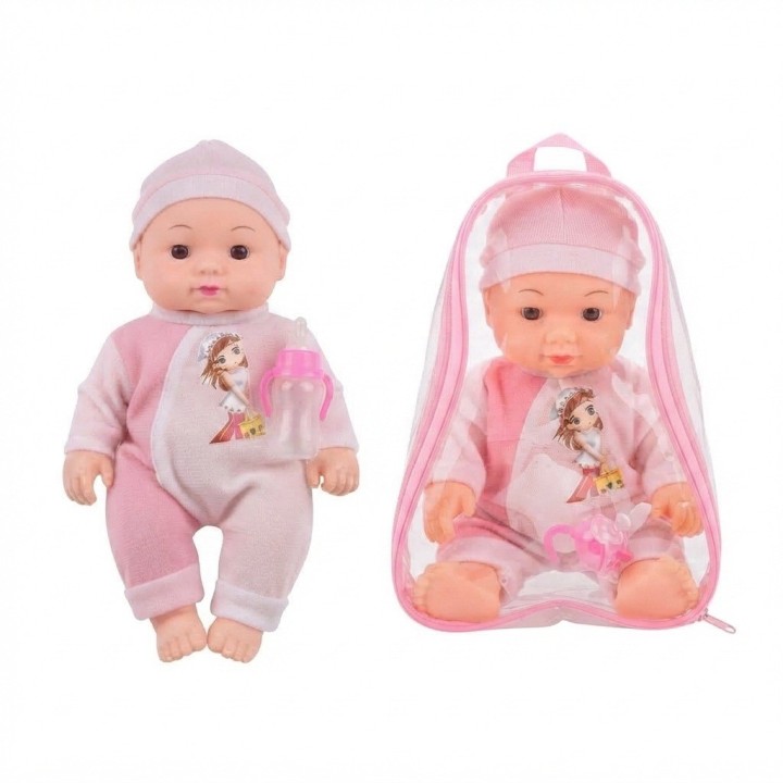 Hermoso Muñeco Bebé Con Morral Transparente Y Accesorios