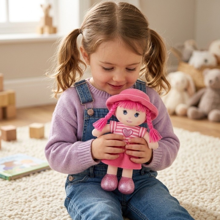 Mini Muñeca De Trapo Peluche Para Niña Sombrero Y Corazón