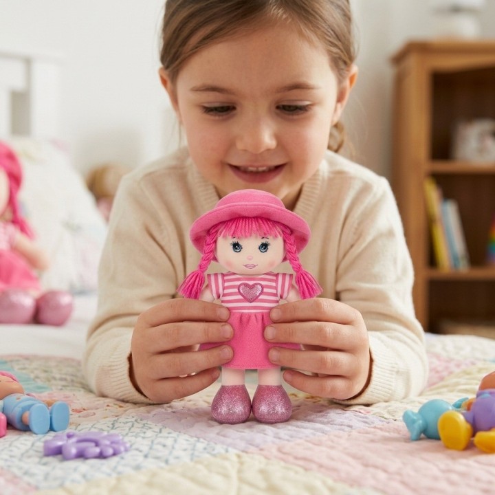 Mini Muñeca De Trapo Peluche Para Niña Sombrero Y Corazón
