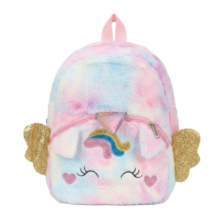 Mochila Peluche Unicornio Niña Con Alas Doradas