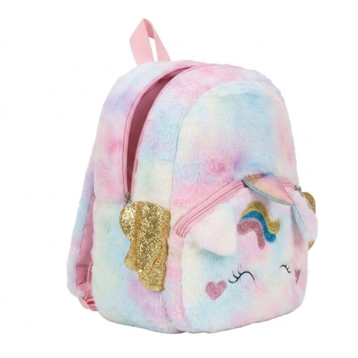 Mochila Peluche Unicornio Niña Con Alas Doradas