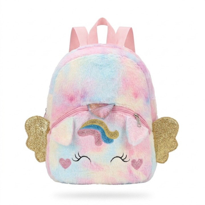 Mochila Peluche Unicornio Niña Con Alas Doradas