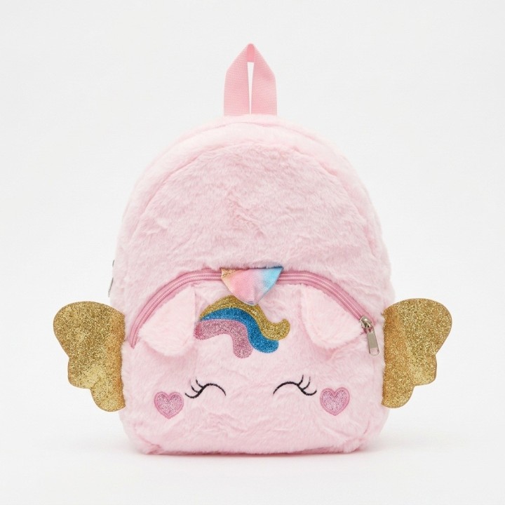 Mochila Peluche Unicornio Niña Con Alas Doradas