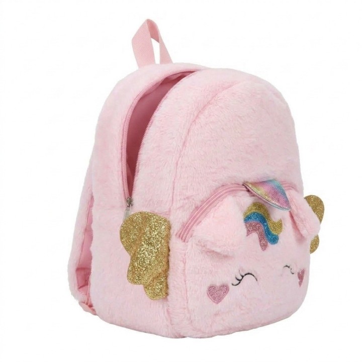 Mochila Peluche Unicornio Niña Con Alas Doradas