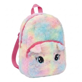 Morral Mochila Peluche Gatito Arcoíris Niña