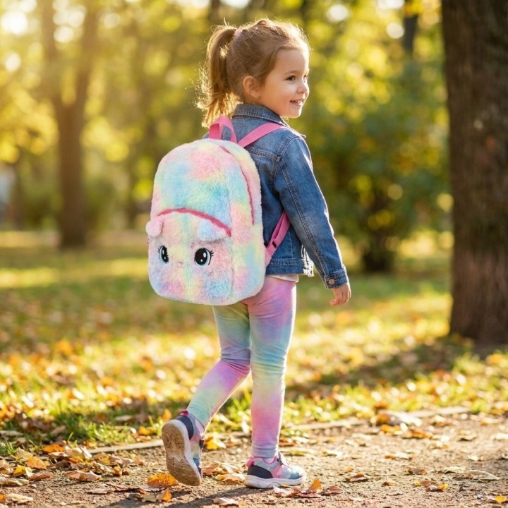 Morral Mochila Peluche Gatito Arcoíris Niña