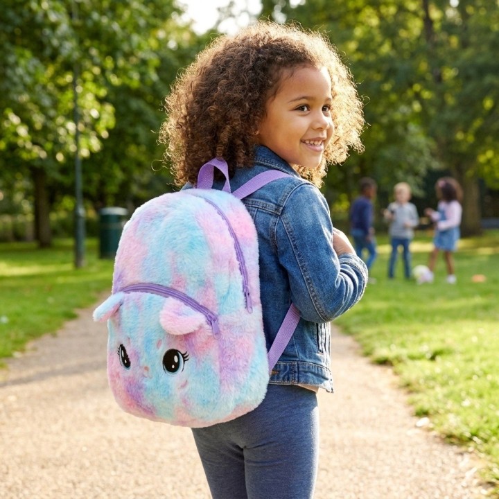 Morral Mochila Peluche Gatito Arcoíris Niña