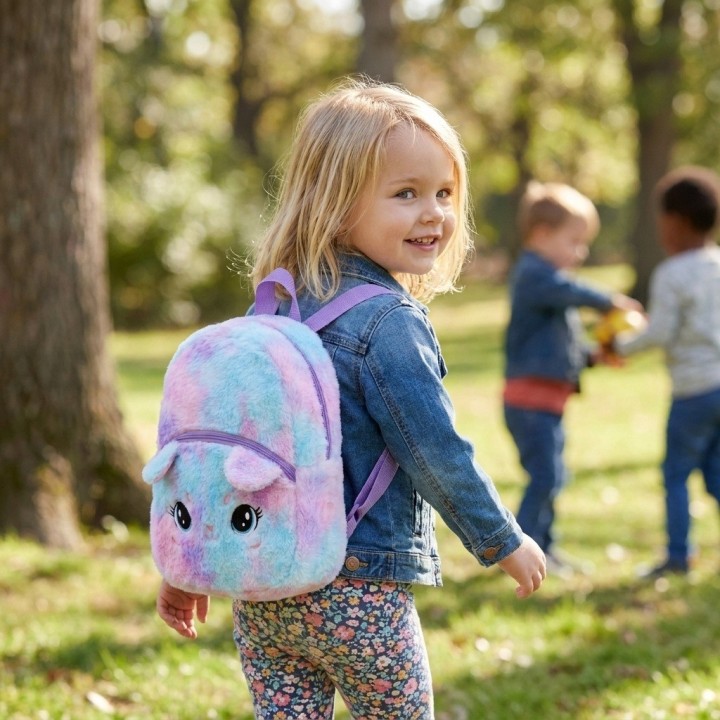 Morral Mochila Peluche Gatito Arcoíris Niña