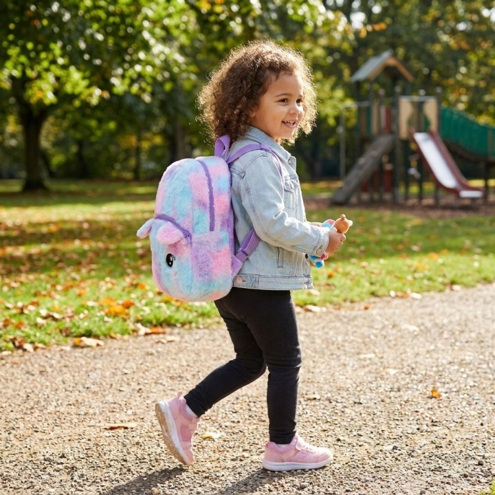Morral Mochila Peluche Gatito Arcoíris Niña