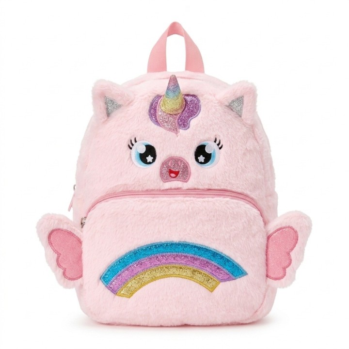 Morral Mochila Peluche Unicornio Niña Alas 3d