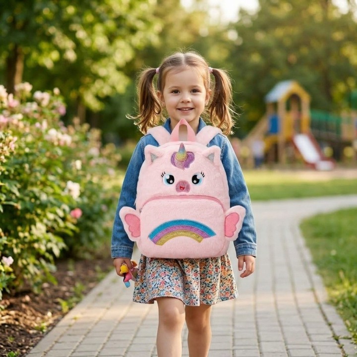 Morral Mochila Peluche Unicornio Niña Alas 3d