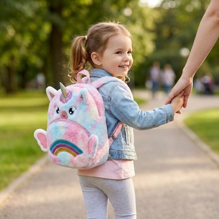 Morral Mochila Peluche Unicornio Niña Alas 3d