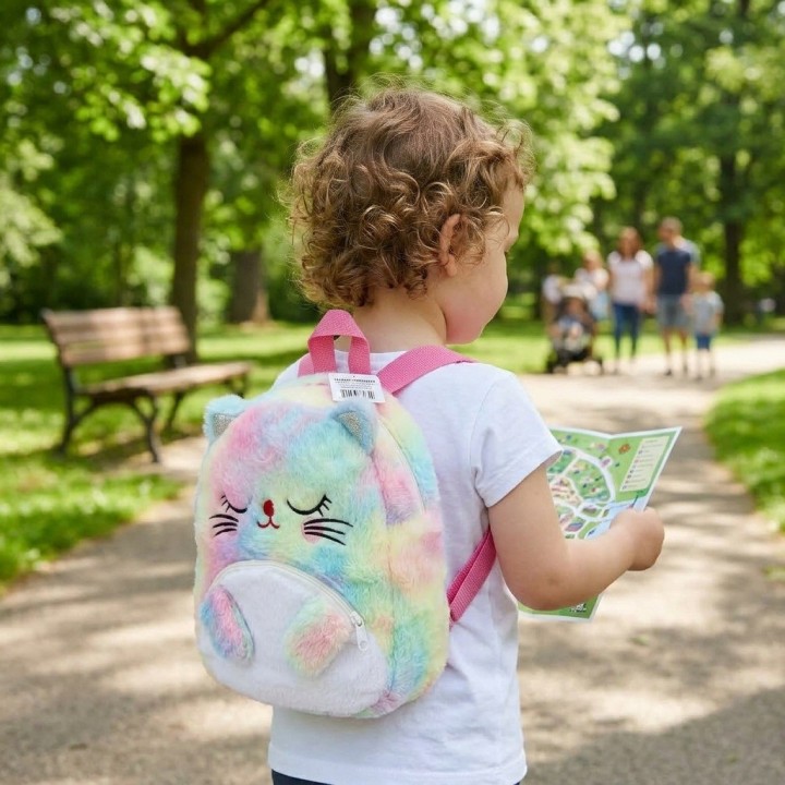 Hermoso Morral Peluche Gato Para Niña Diseño Arcoíris