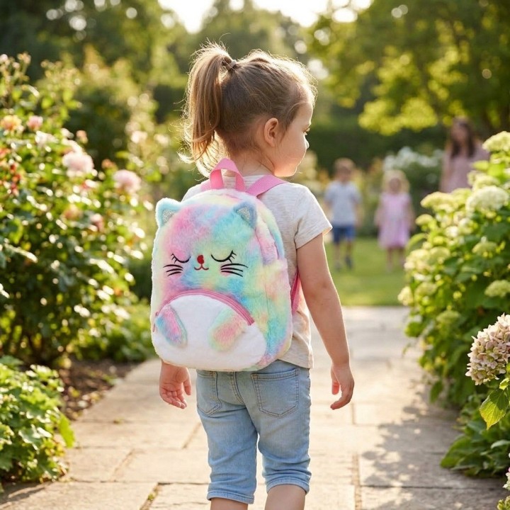 Hermoso Morral Peluche Gato Para Niña Diseño Arcoíris