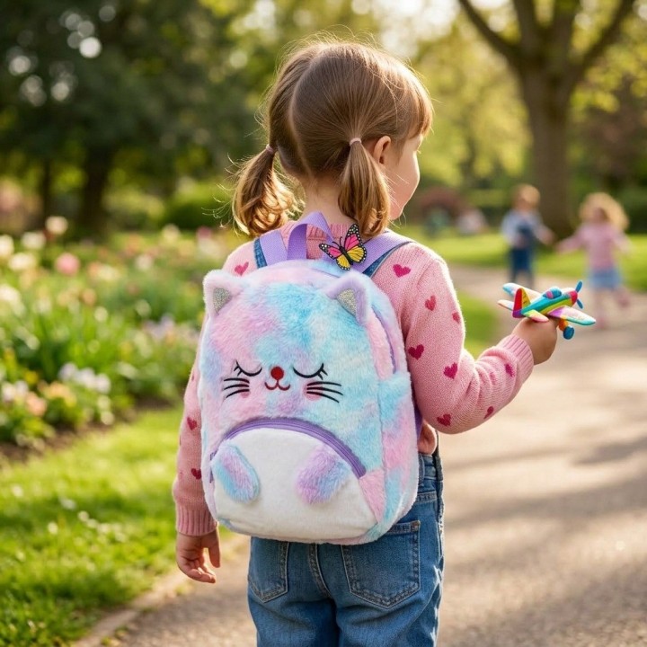 Hermoso Morral Peluche Gato Para Niña Diseño Arcoíris