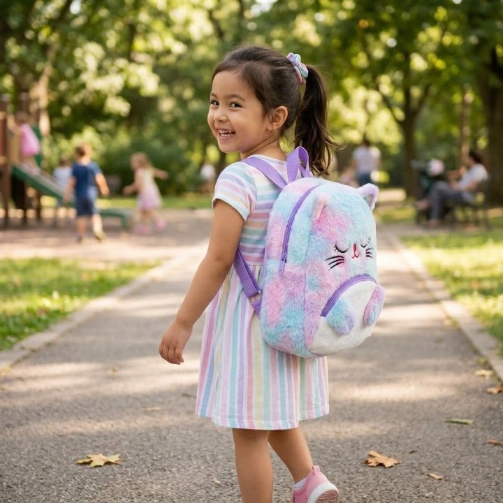 Hermoso Morral Peluche Gato Para Niña Diseño Arcoíris