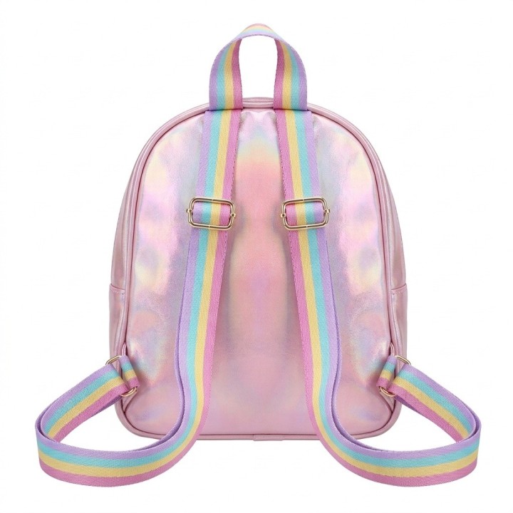 Morral Mochila Tornasol Para Niña Con Monedero Corazón