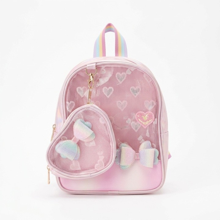 Morral Mochila Tornasol Para Niña Con Monedero Corazón