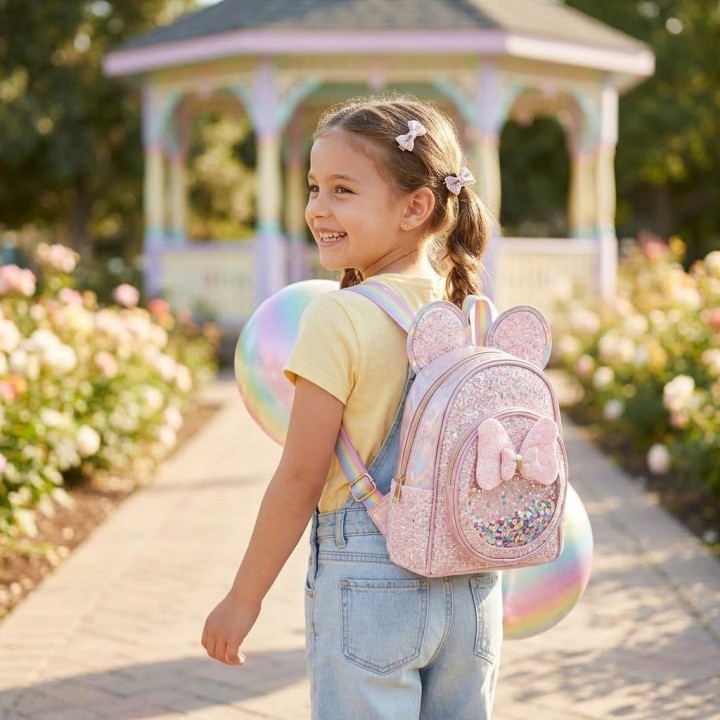Mochila Morral Brillante Niña Diseño Orejas Lentejuelas