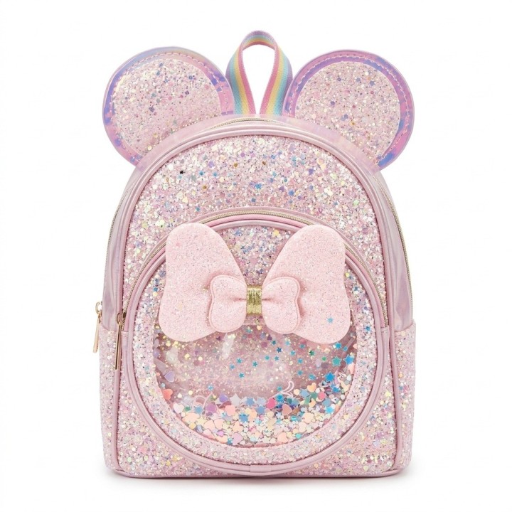 Mochila Morral Brillante Niña Diseño Orejas Lentejuelas