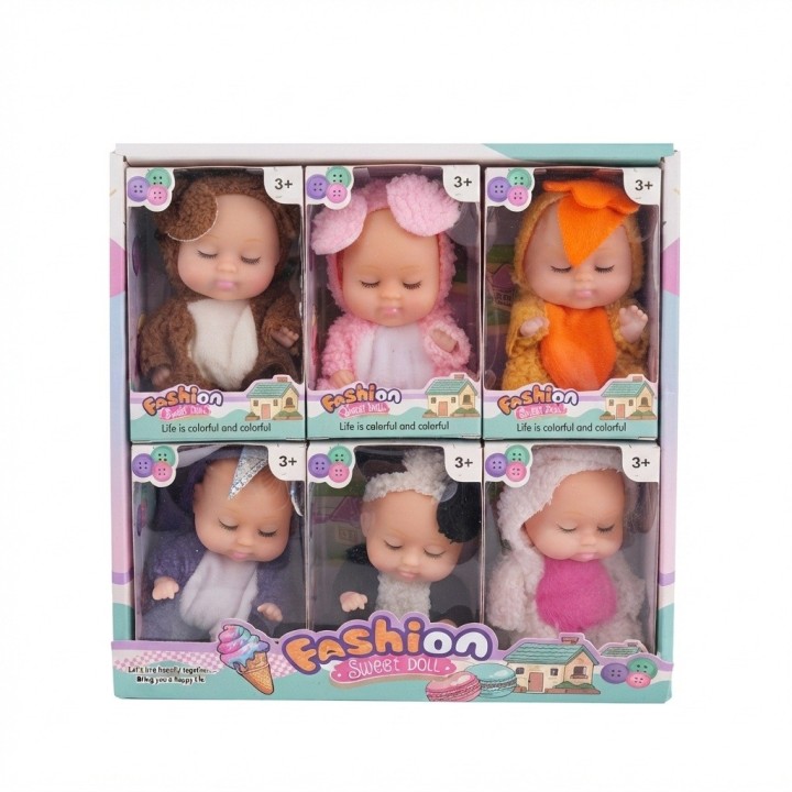 Set 6 Mini Muñecos Bebés Durmientes Disfraz Animalitos