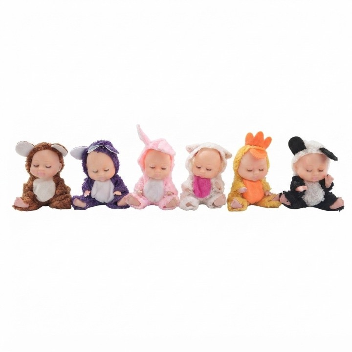 Set 6 Mini Muñecos Bebés Durmientes Disfraz Animalitos