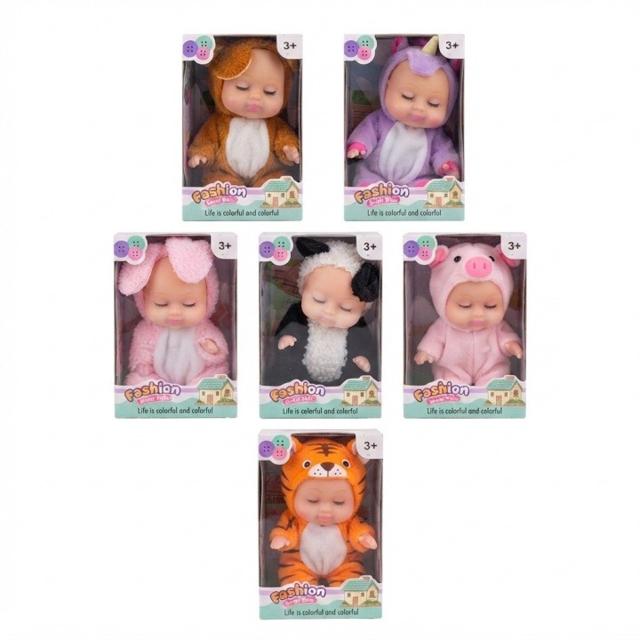 Set 6 Mini Muñecos Bebés Durmientes Disfraz Animalitos