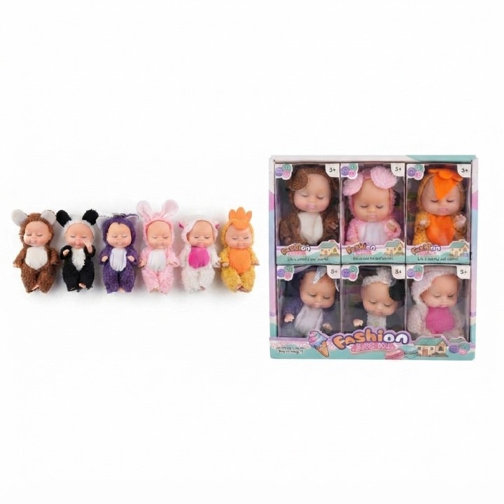 Set 6 Mini Muñecos Bebés Durmientes Disfraz Animalitos