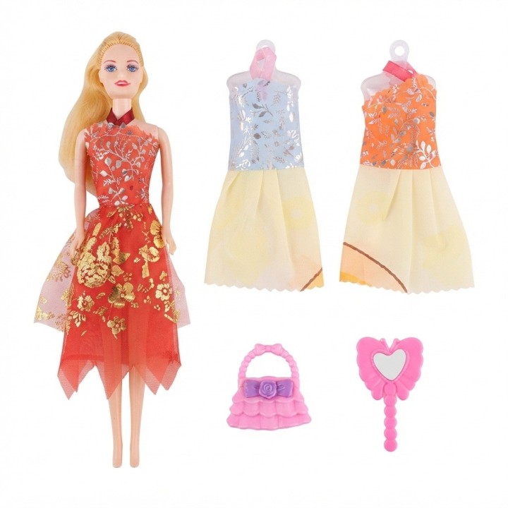 Set Muñeca Con 2 Vestidos Extra Y Accesorios Niña