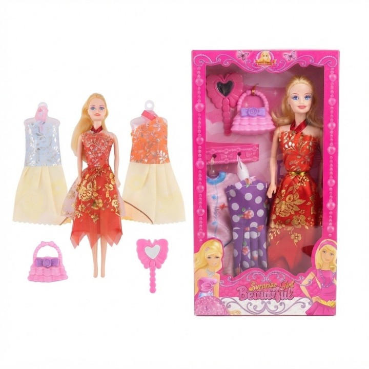 Set Muñeca Con 2 Vestidos Extra Y Accesorios Niña