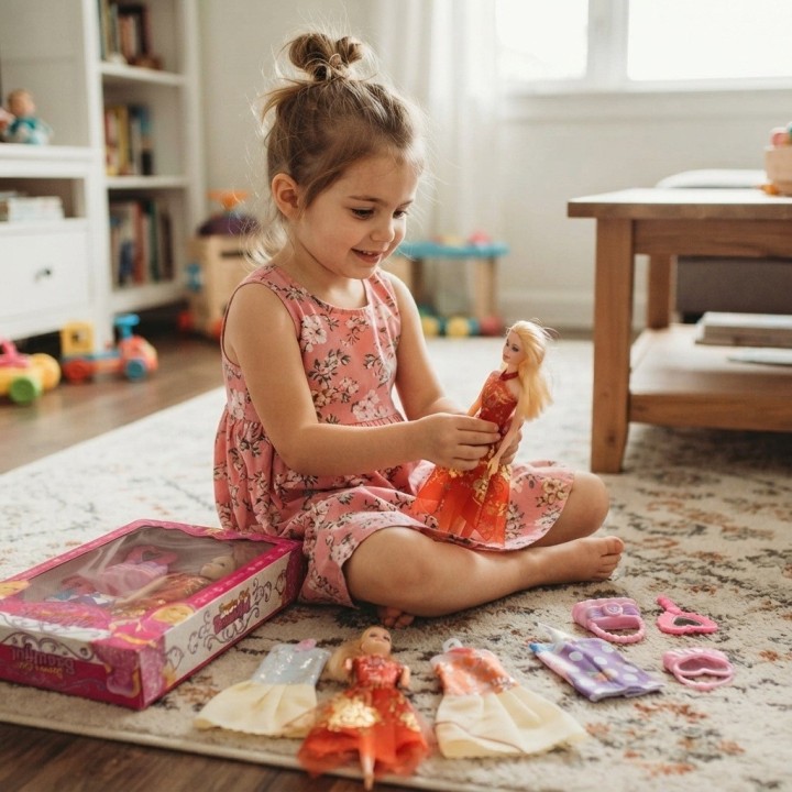 Set Muñeca Con 2 Vestidos Extra Y Accesorios Niña