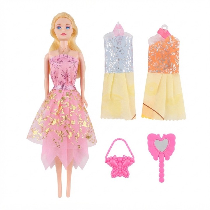 Set Muñeca Con 2 Vestidos Extra Y Accesorios Niña