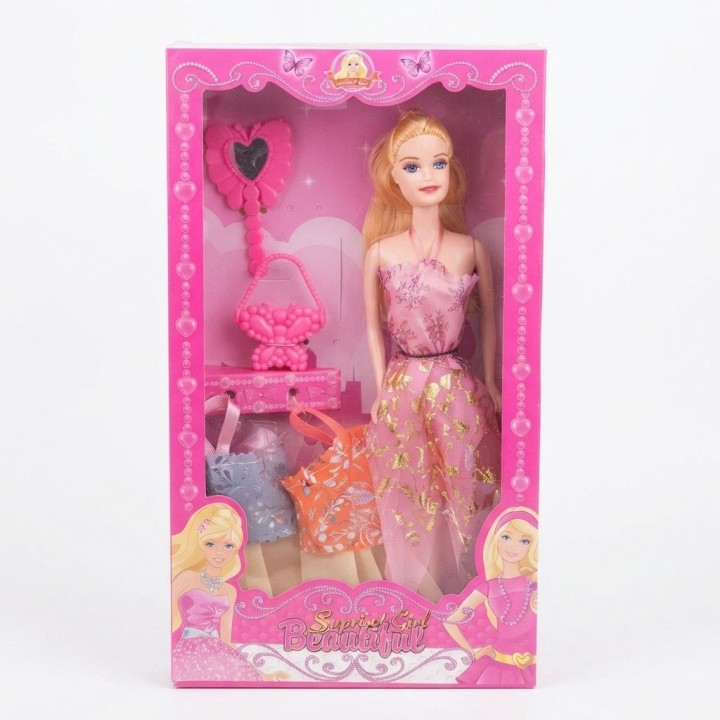 Set Muñeca Con 2 Vestidos Extra Y Accesorios Niña