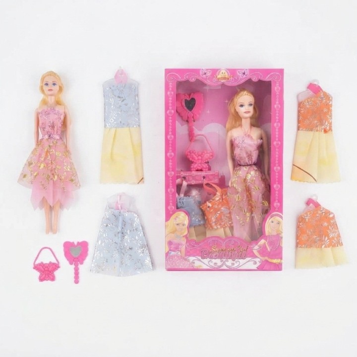 Set Muñeca Con 2 Vestidos Extra Y Accesorios Niña