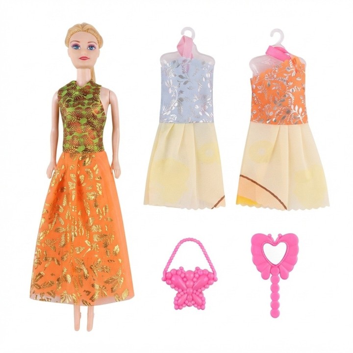 Set Muñeca Con 2 Vestidos Extra Y Accesorios Niña