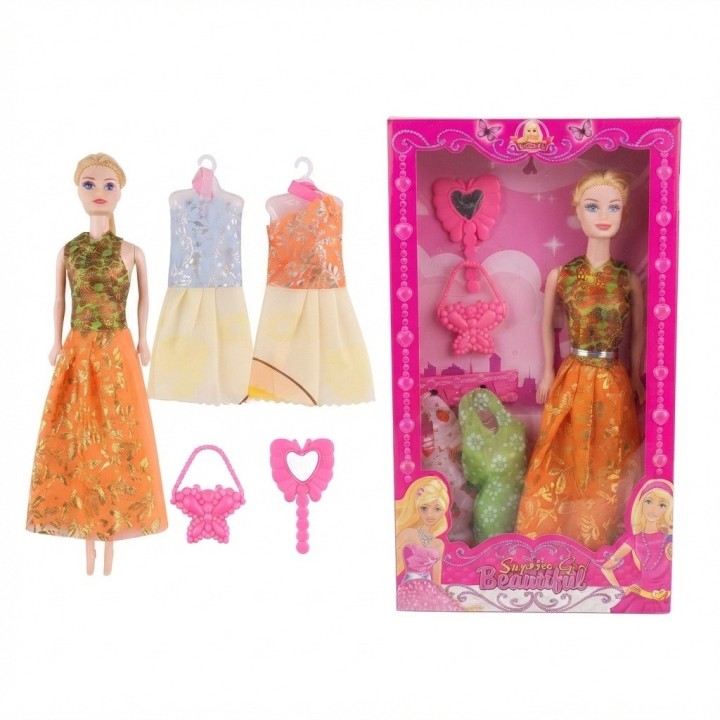 Set Muñeca Con 2 Vestidos Extra Y Accesorios Niña