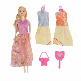 Set Muñeca Con 2 Vestidos Extra Y Accesorios Niña