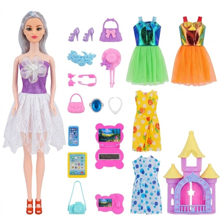 Set Muñeca Fashion Princesa Con Vestidos Y Accesorios
