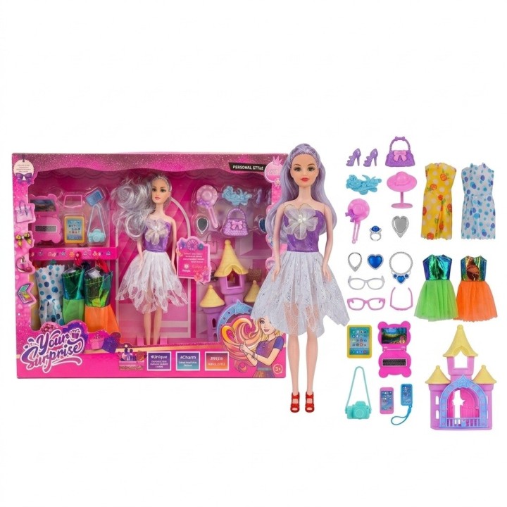 Set Muñeca Fashion Princesa Con Vestidos Y Accesorios