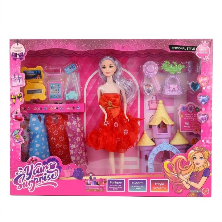 Set Muñeca Fashion Princesa Con Vestidos Y Accesorios