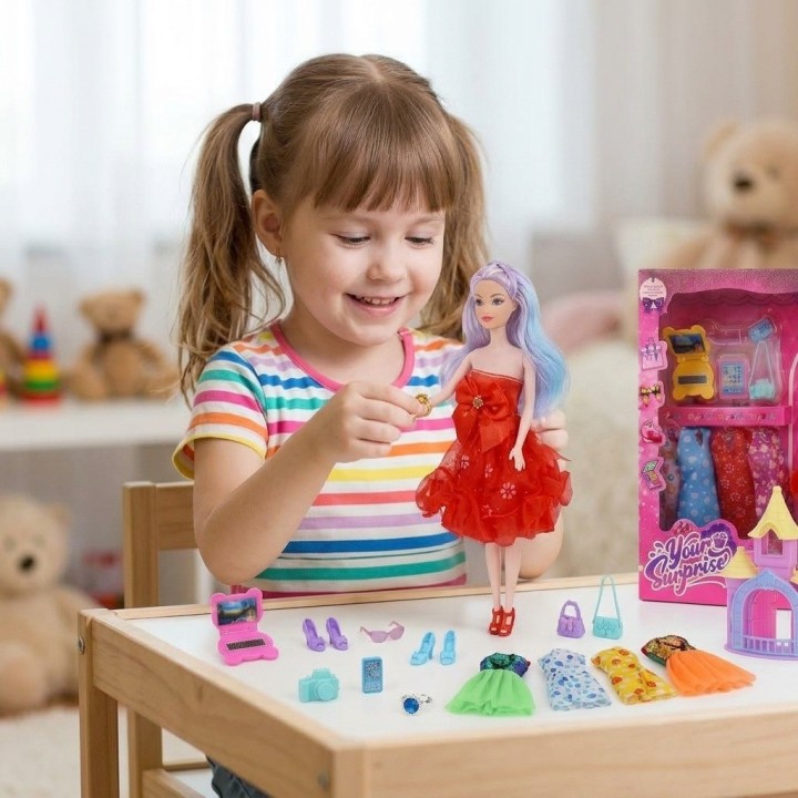 Set Muñeca Fashion Princesa Con Vestidos Y Accesorios