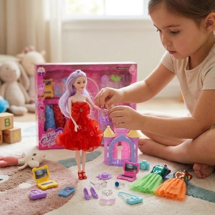 Set Muñeca Fashion Princesa Con Vestidos Y Accesorios