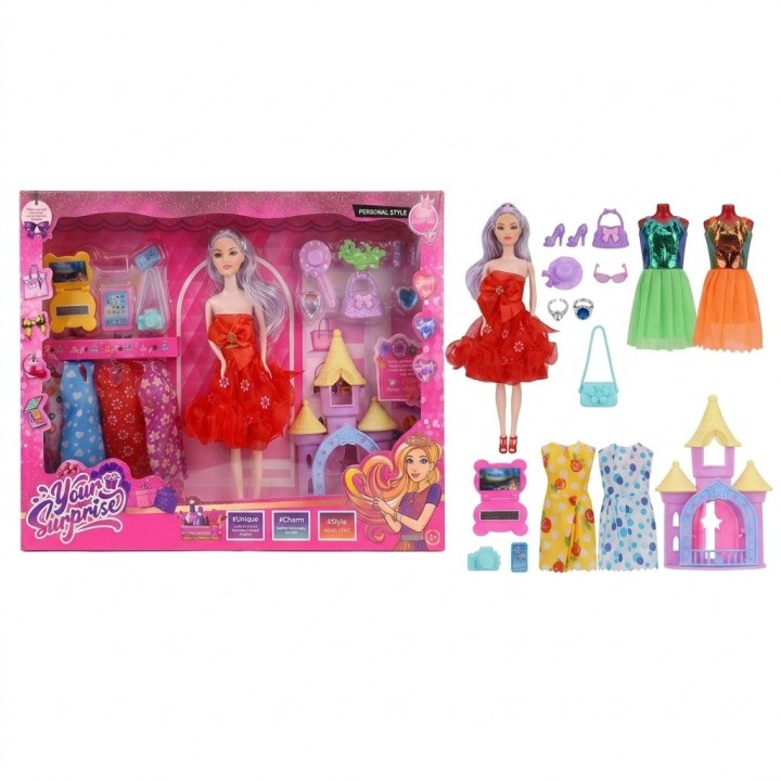 Set Muñeca Fashion Princesa Con Vestidos Y Accesorios